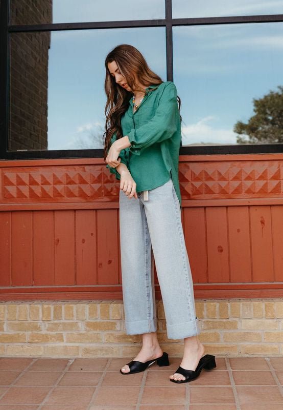 The Perfect Linen Top Botanical Green ZT242464 - Southern Soule Designs