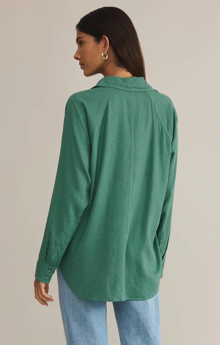 The Perfect Linen Top Botanical Green ZT242464 - Southern Soule Designs