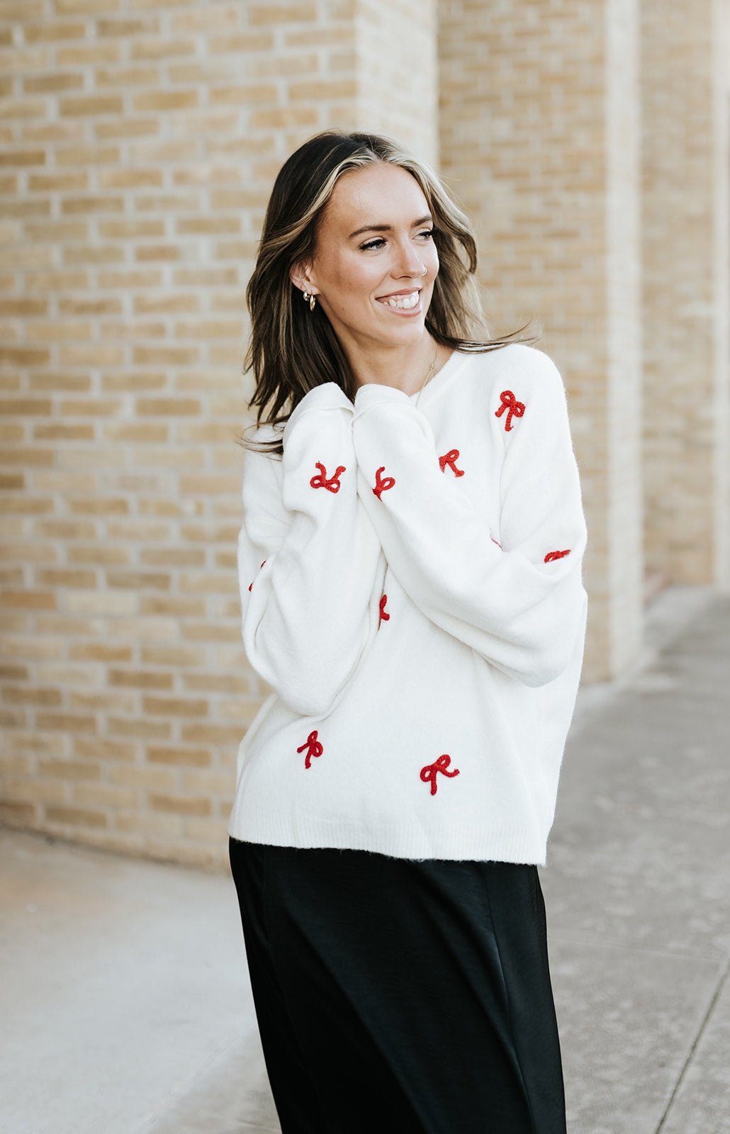 Tie The Ribbon Sweater Warm White ZW254852 - Southern Soule Designs