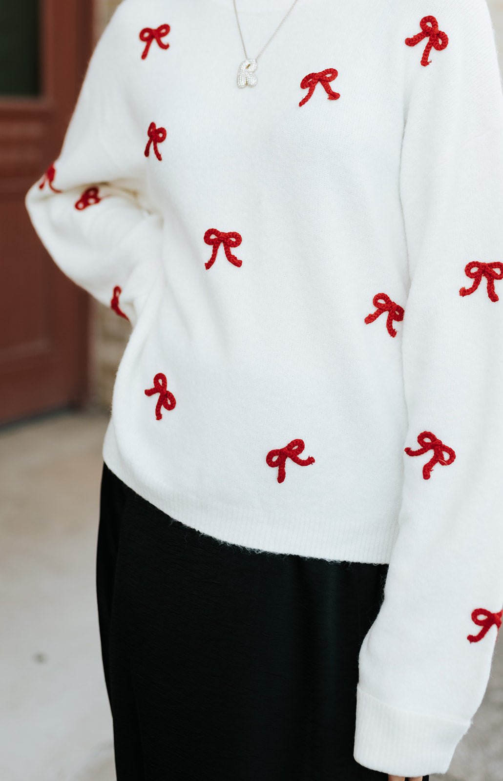 Tie The Ribbon Sweater Warm White ZW254852 - Southern Soule Designs