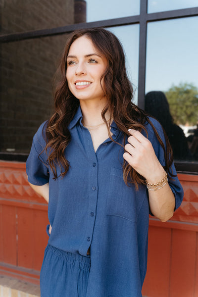 Tinsley Button Up Shirt Yacht Blue ZT252772 - Southern Soule Designs