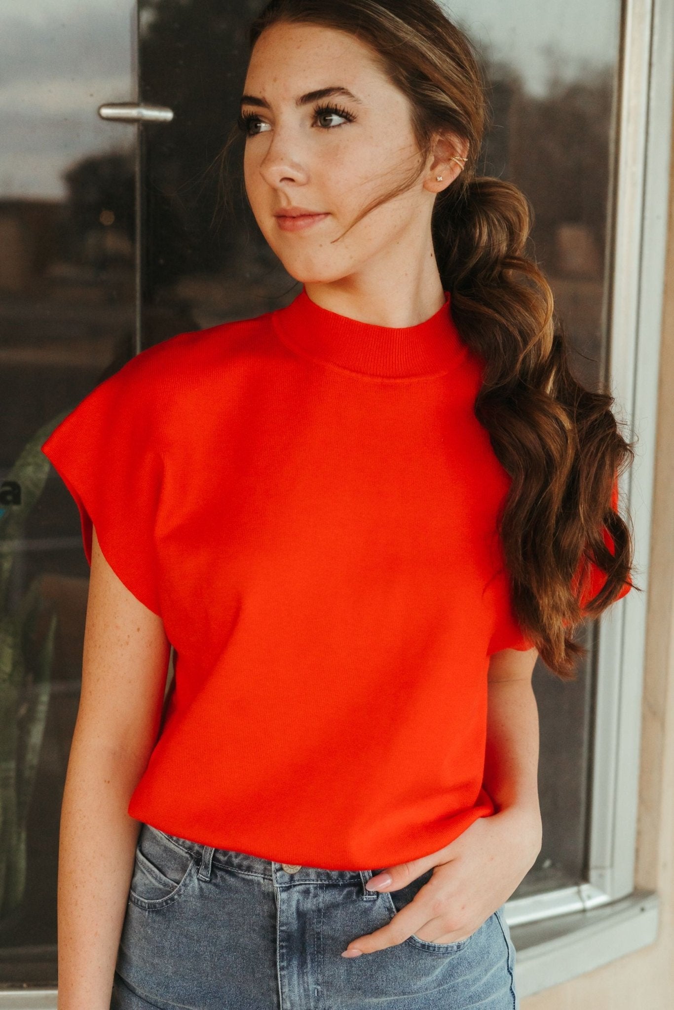 Tomato Knit Mock Neck Top SG8414 - Southern Soule Designs