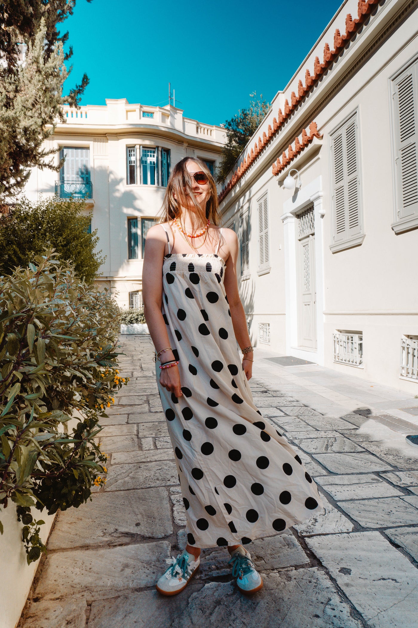 Cream Polka Dot Maxi Dress TBD13916