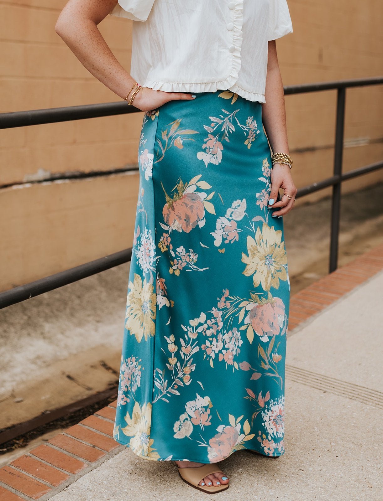 Tropical Teal Textured Floral Maxi Skirt FSB0252 - Southern Soule Designs