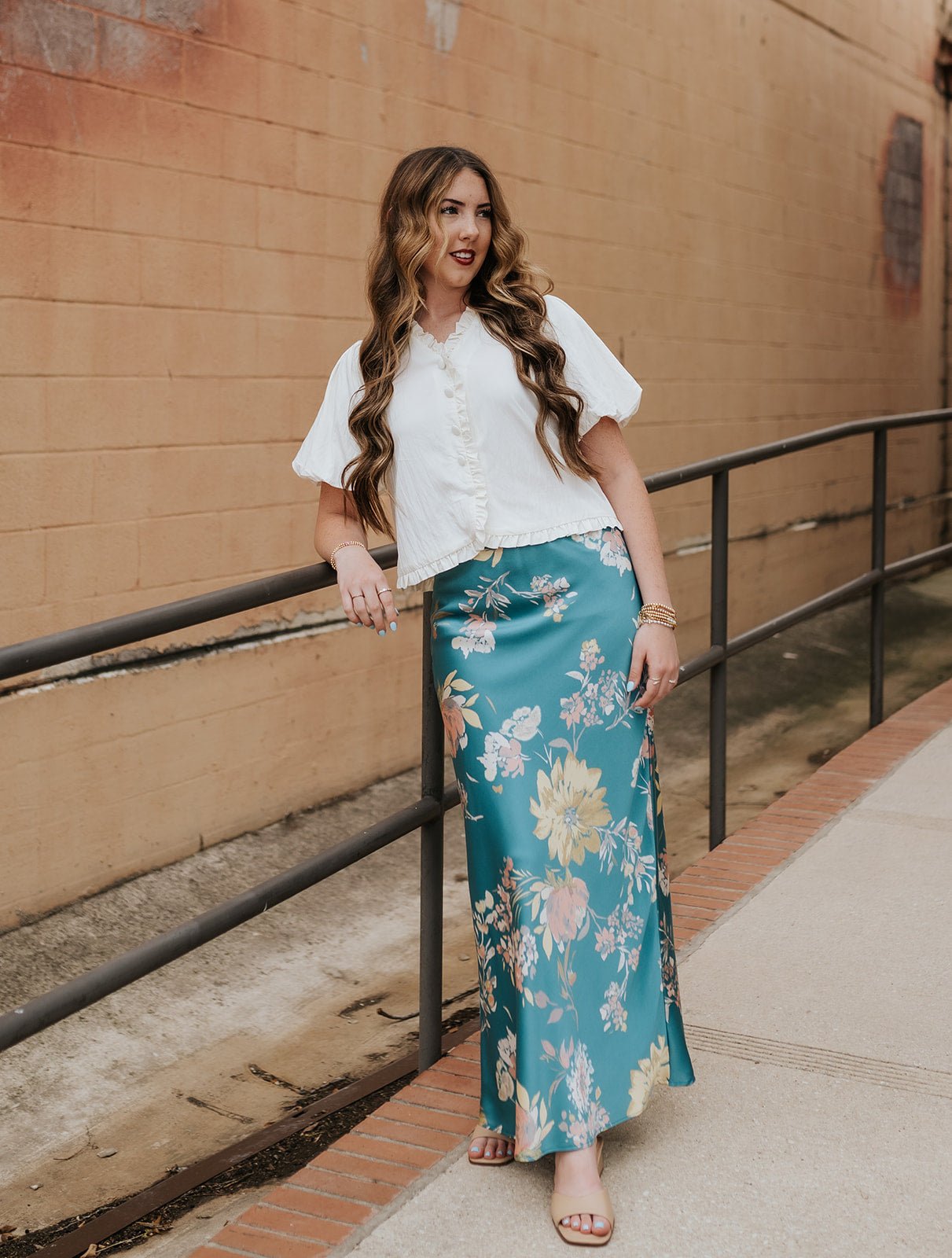 Tropical Teal Textured Floral Maxi Skirt FSB0252 - Southern Soule Designs
