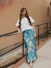 Tropical Teal Textured Floral Maxi Skirt FSB0252 - Southern Soule Designs
