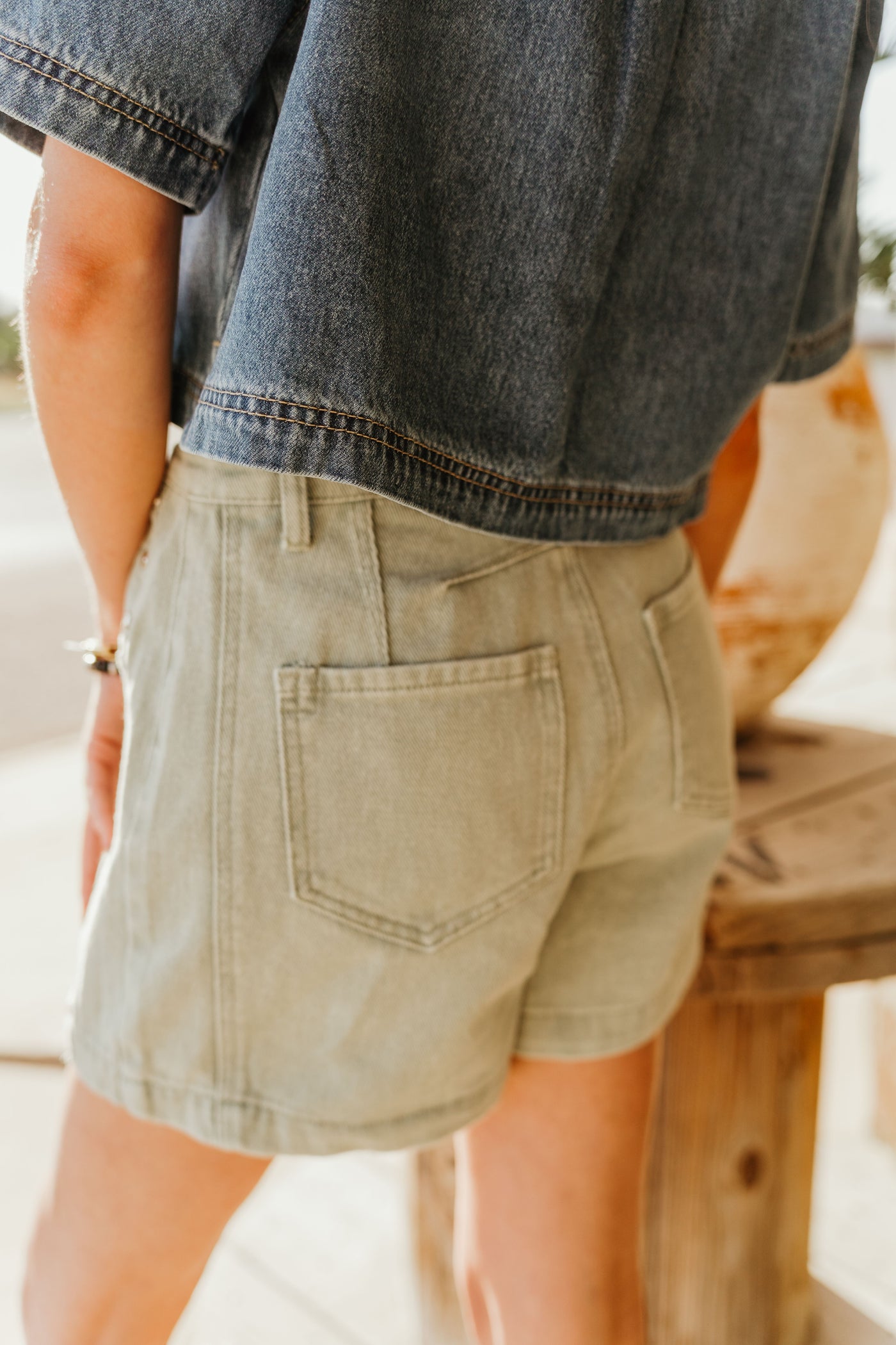 Seafoam High Waist Denim Studded Shorts P26382