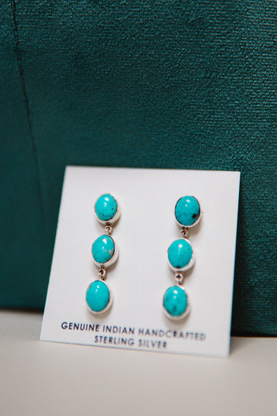 Turq 3 Stone Drop Earrings - Southern Soule Designs