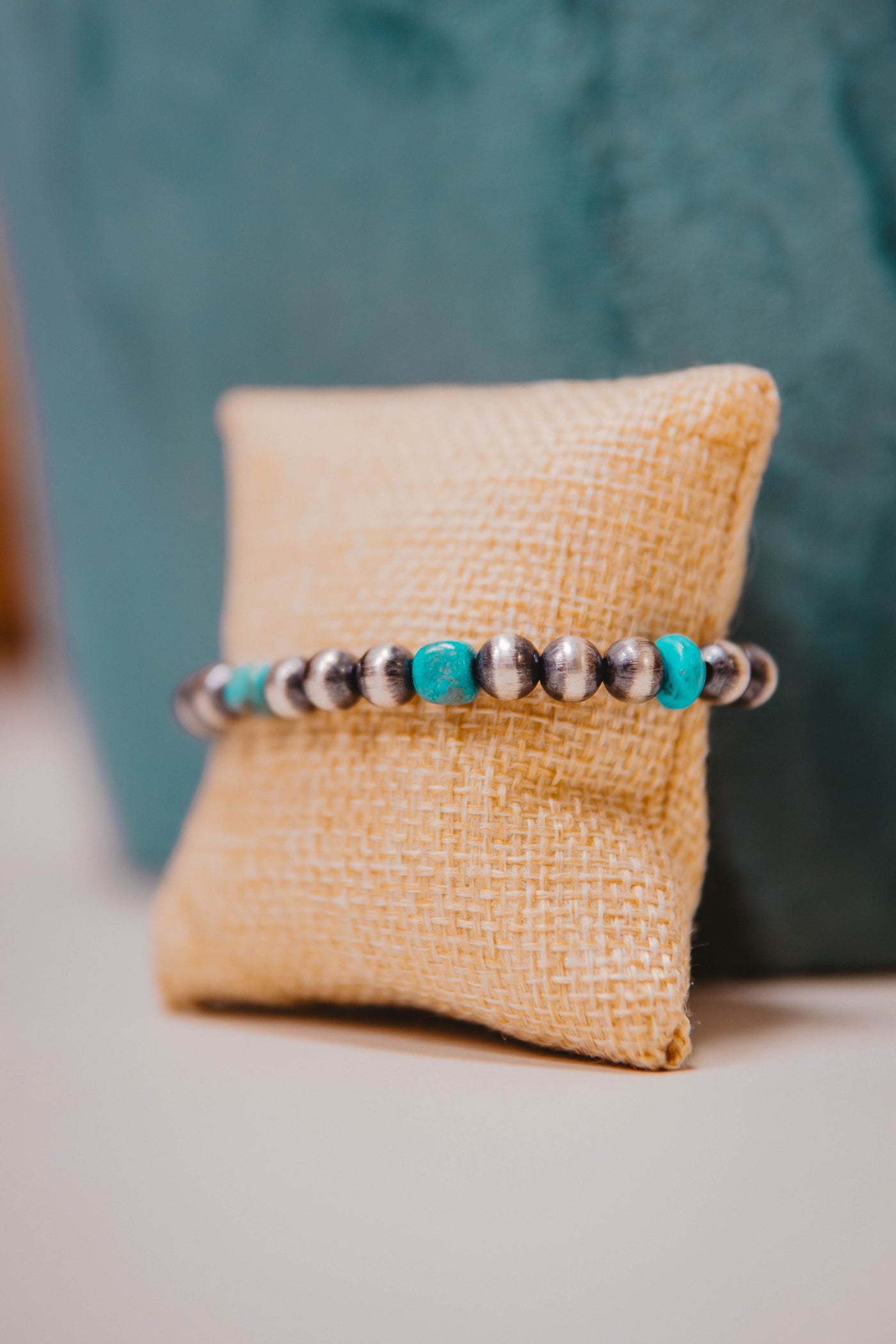 Turq/Pearl Stretch Bracelet