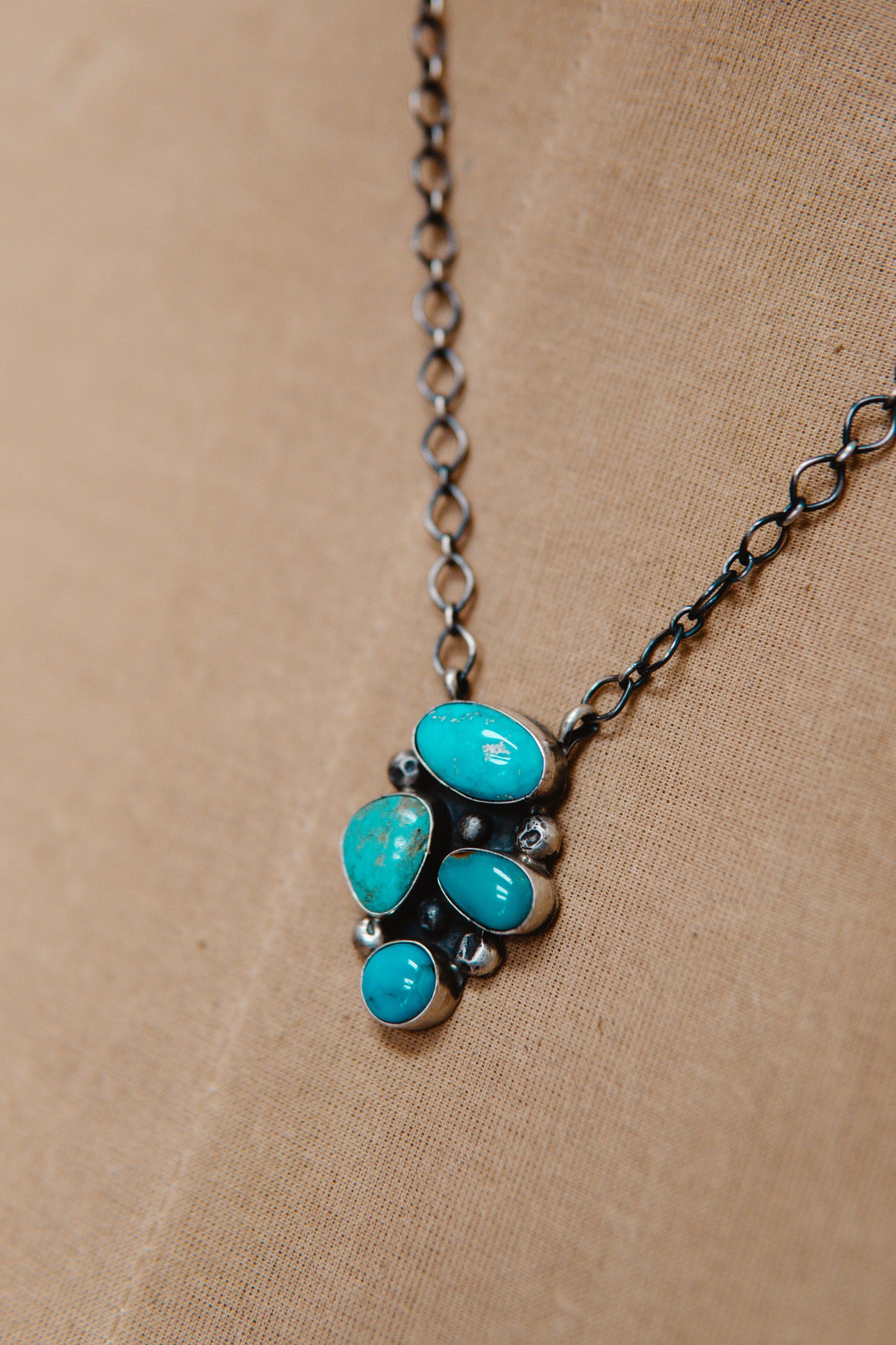 Multi Stone Turq Link Necklace