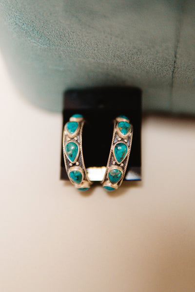 Turq Silver Hoop Earrings - Southern Soule Designs
