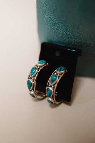Turq Silver Hoop Earrings - Southern Soule Designs