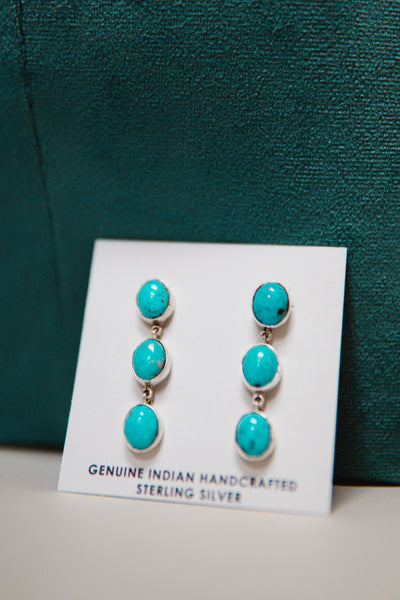Turq 3 Stone Drop Earrings