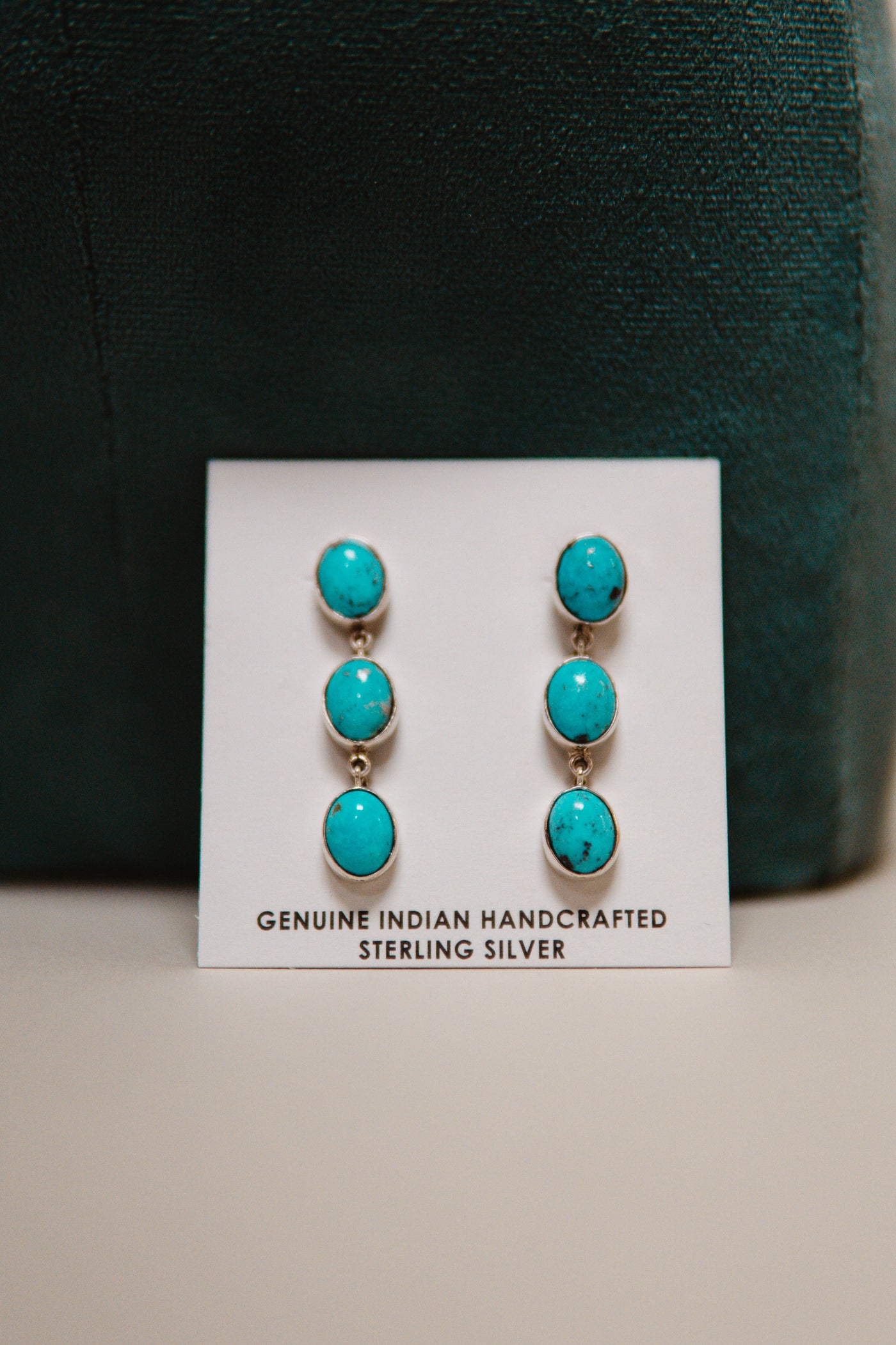 Turq 3 Stone Drop Earrings