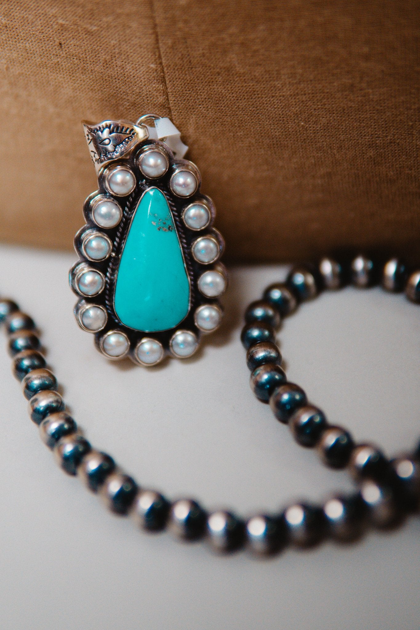 Turq/Pearl Teardrop Pendant - Southern Soule Designs