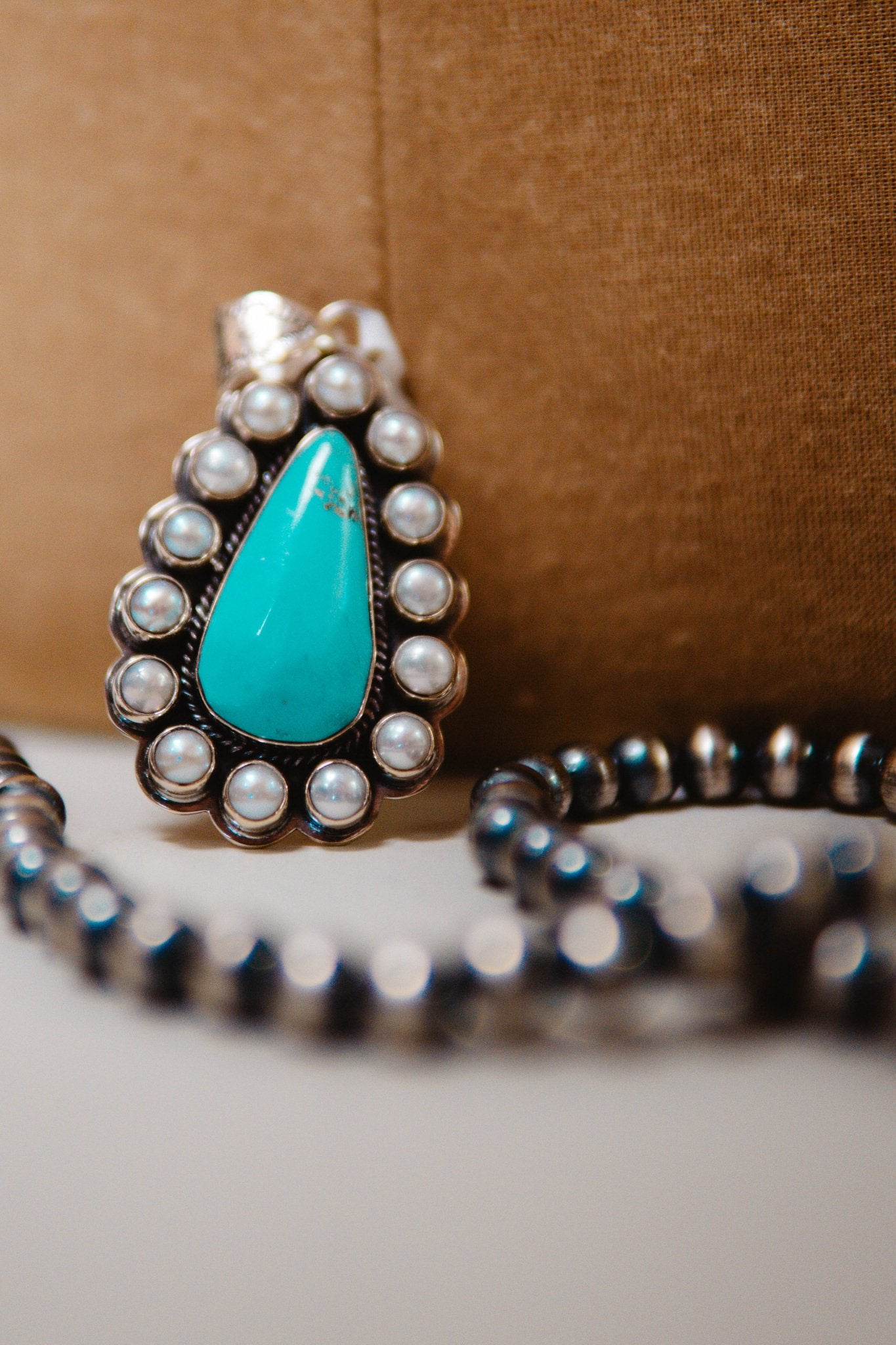 Turq/Pearl Teardrop Pendant - Southern Soule Designs