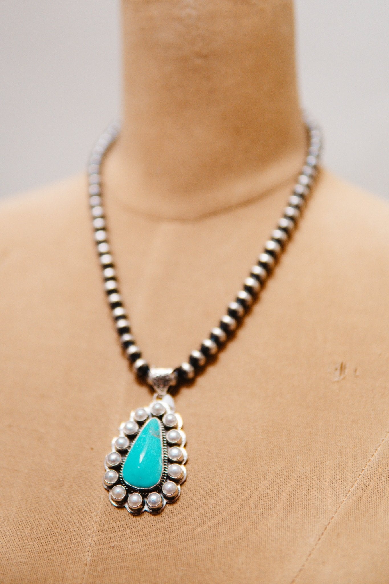 Turq/Pearl Teardrop Pendant - Southern Soule Designs