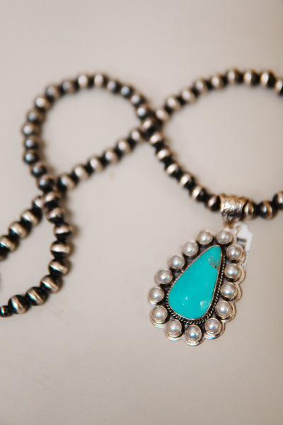 Turq/Pearl Teardrop Pendant - Southern Soule Designs