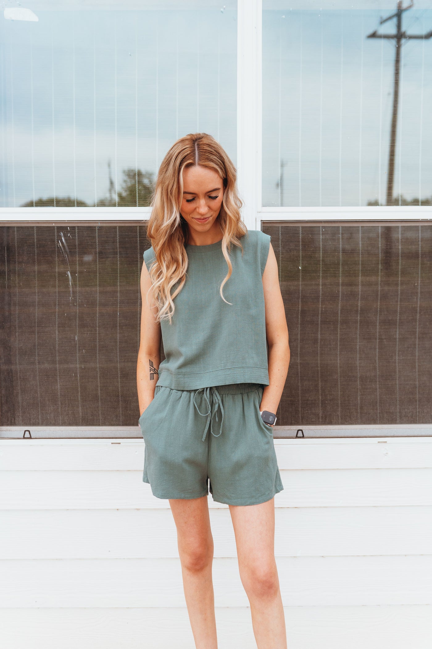 Green Sleeveless Top and Short Set WL24-9965