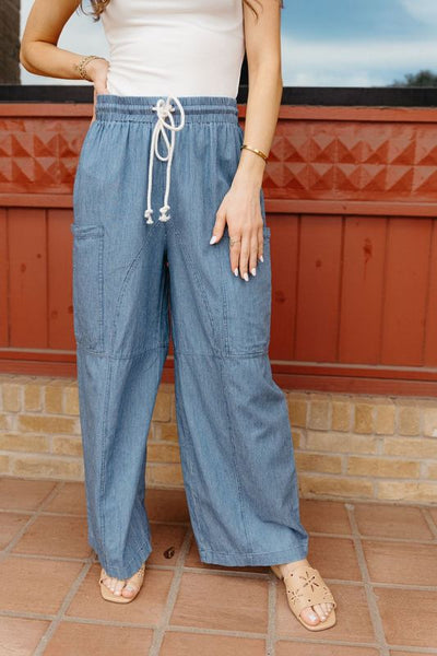 Dark Denim Stone Washed Pinstriped Straight Leg Pants PG10971