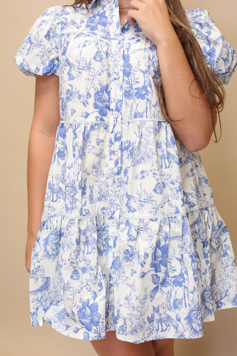 UD2027 Blue Floral Dress - Southern Soule Designs