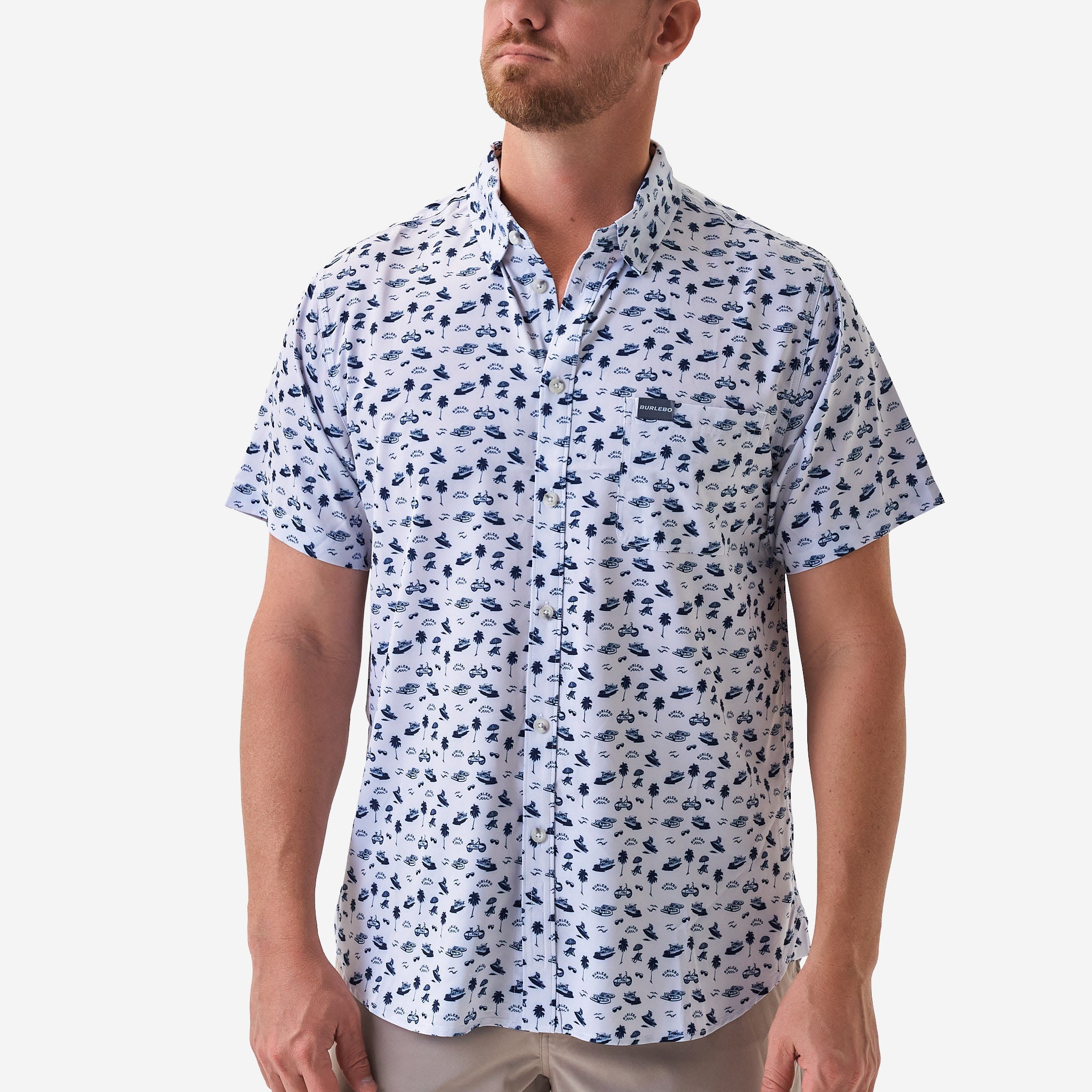 Burlebo Cream/Navy On The Water Performance Button Up
