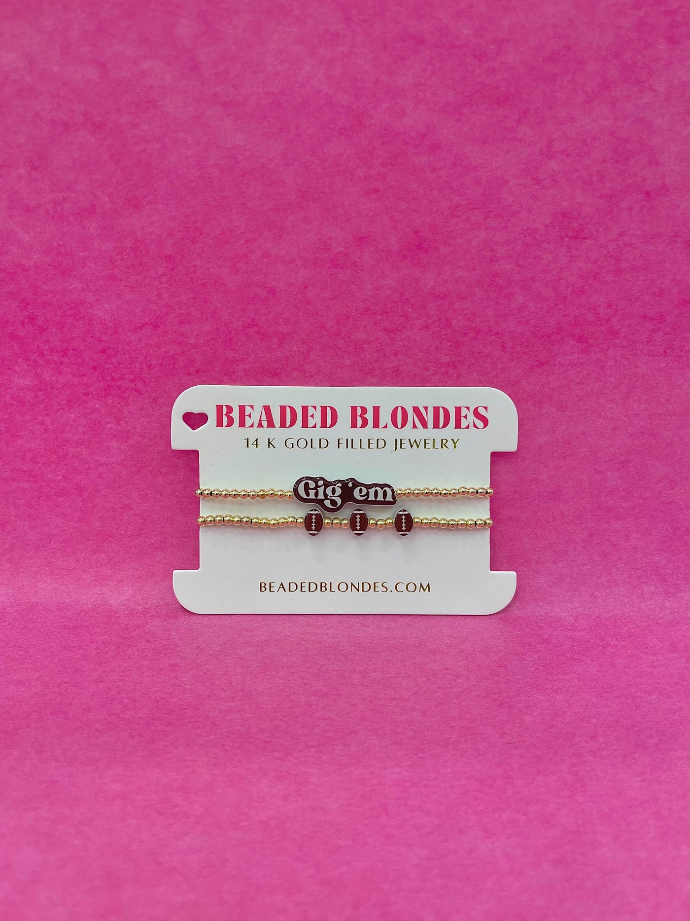 Gig Em & Football Bead Bracelet