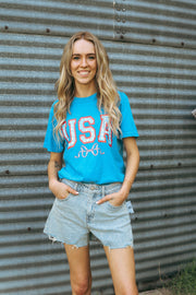 USA Stars & Bow Royal Blue Tee - Southern Soule Designs