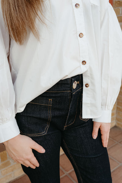 Ivory Loose Fit Button Up Shirt LT1293