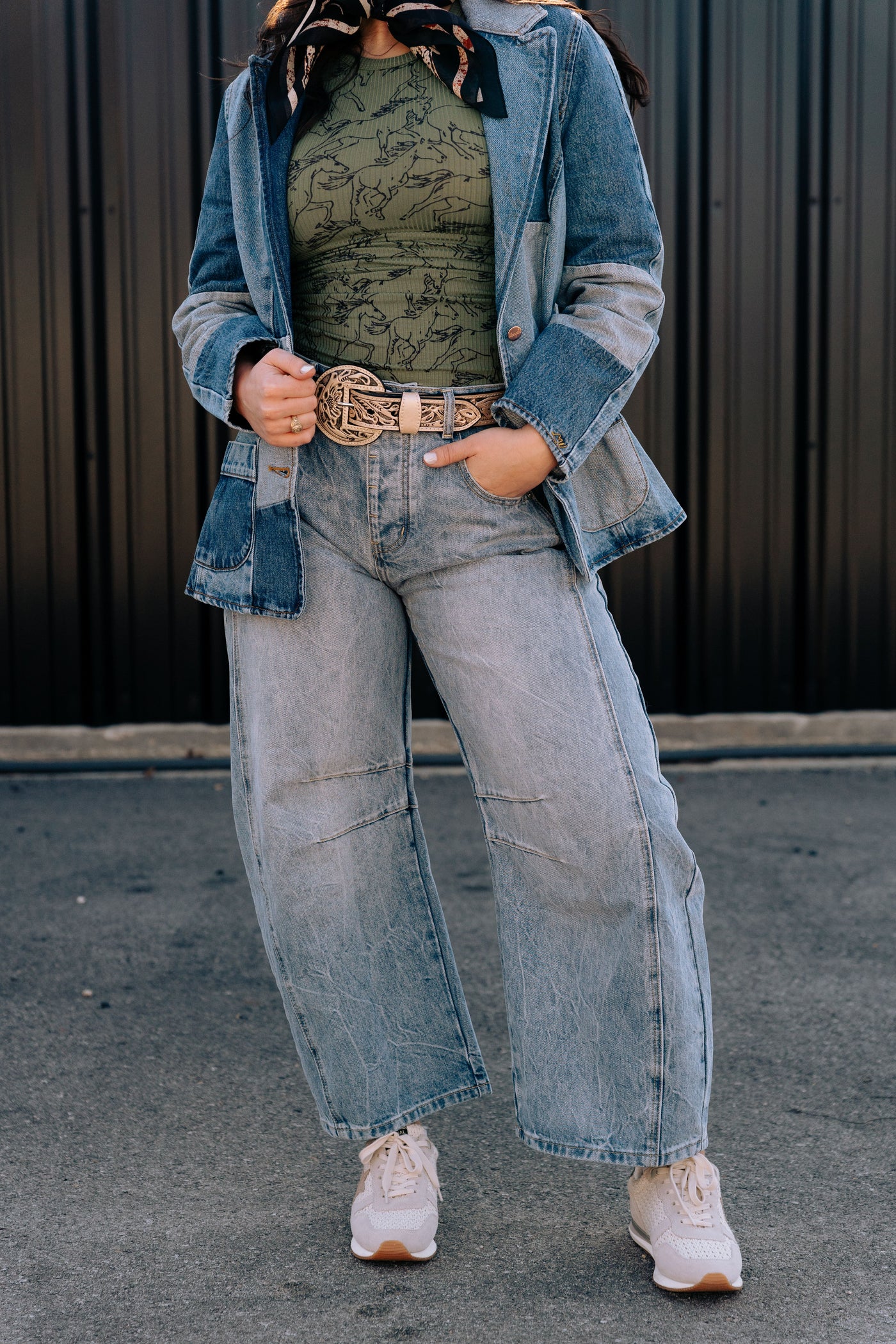 Mineral Washed Denim Barrel Leg Jean PK11491