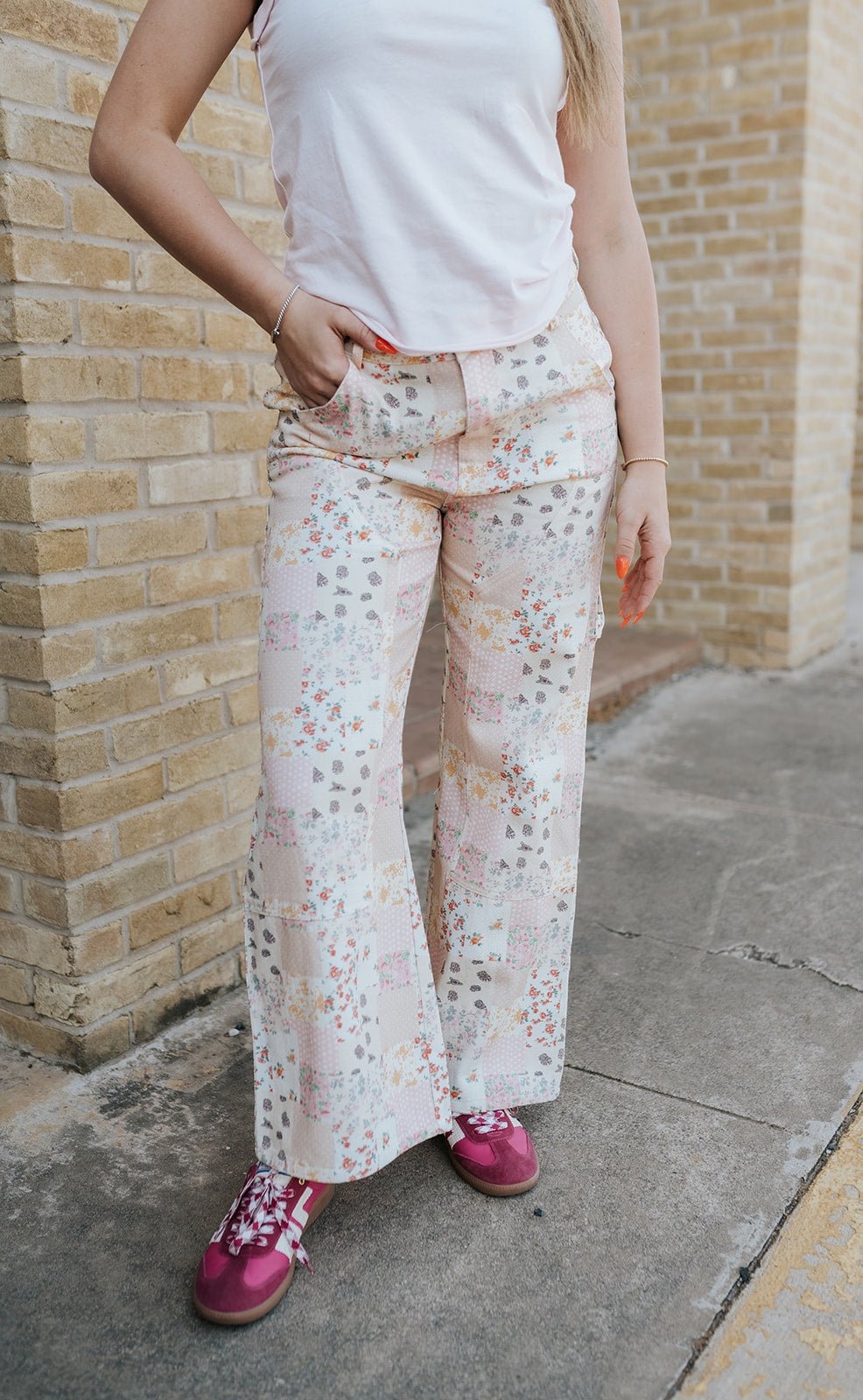 Vintage Pastel Floral Patchwork Wide Leg Pants KB2024 - 02 - Southern Soule Designs
