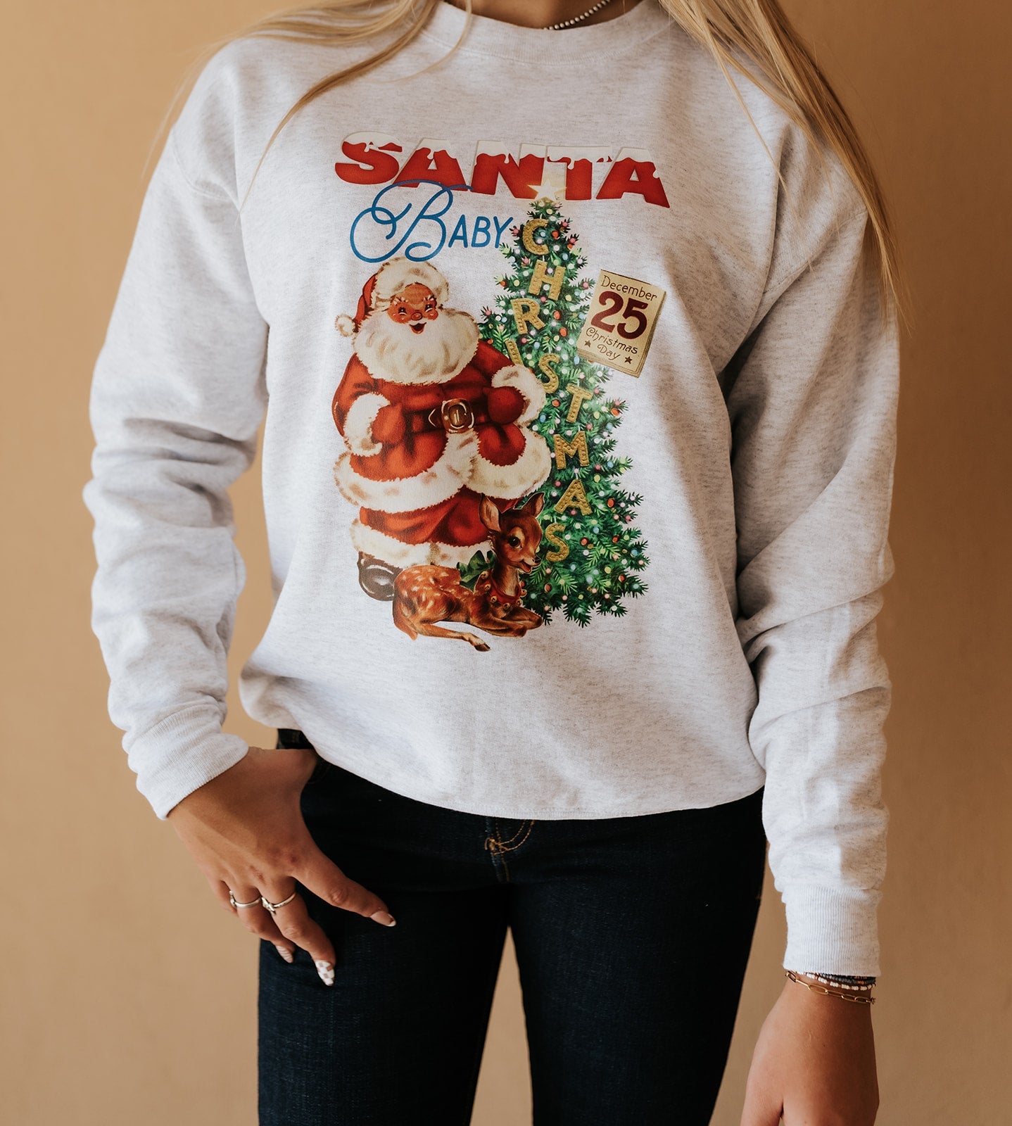 Vintage Santa Baby Sweatshirt - Ash - Southern Soule Designs