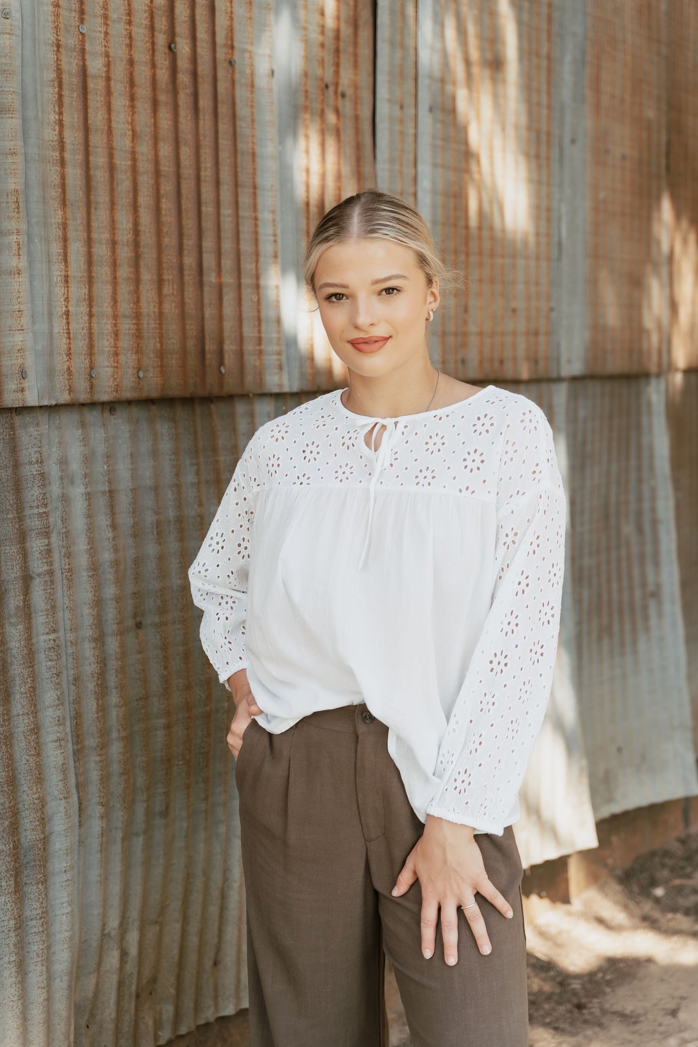 Roper Women's White Eyelet Long Sleeve Top 03-050-0565-5056