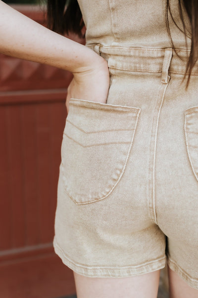 Washed Camel Rhinestone Romper 23502R - Southern Soule Designs