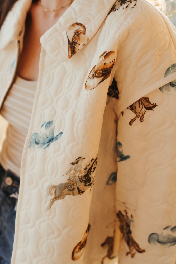 Western Quilted Zip Up Jacket Off White 36307J - Southern Soule Designs