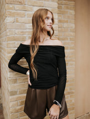 Whimsy Off Shoulder Mesh Top Black ZT254583 - Southern Soule Designs