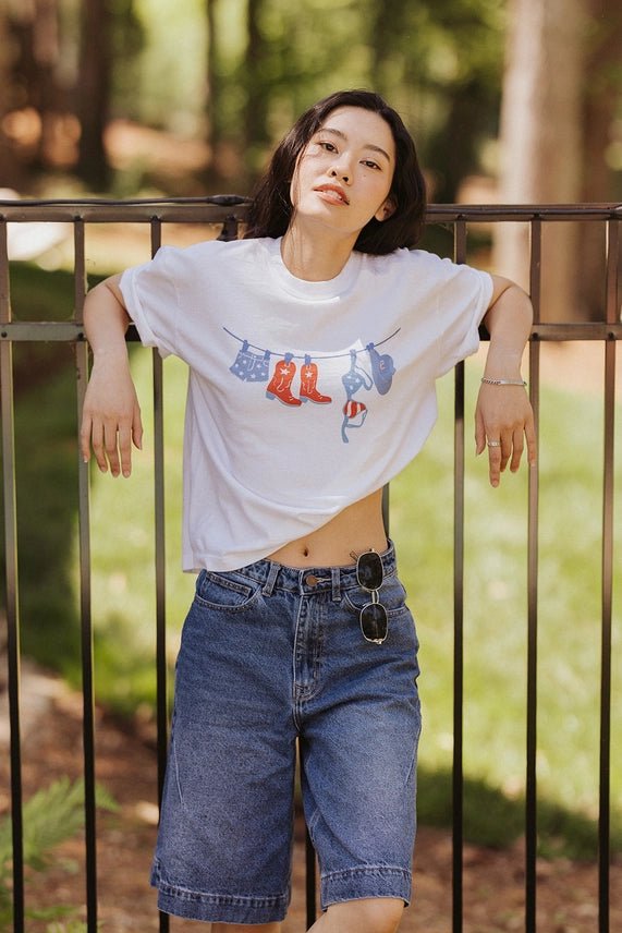 White Americana Clothesline Summer Tee - Southern Soule Designs