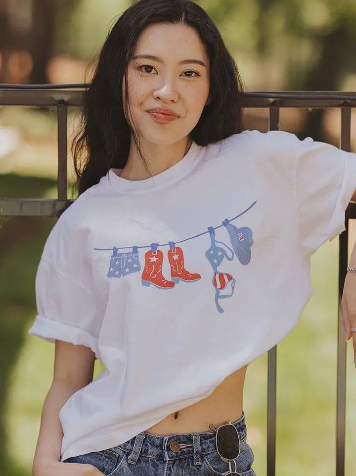 White Americana Clothesline Summer Tee - Southern Soule Designs