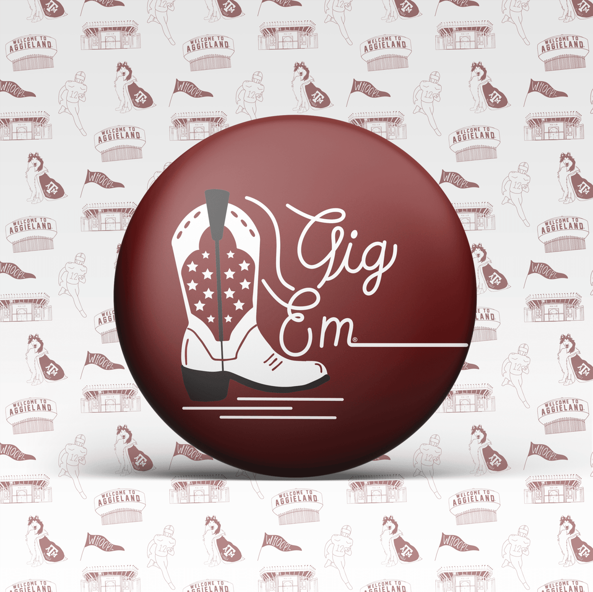 White Boot Gig 'Em Button 2036 - Southern Soule Designs