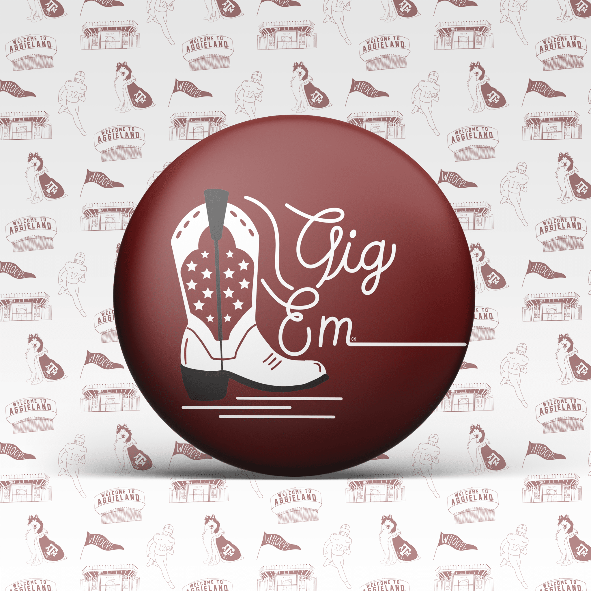White Boot Gig 'Em Button 2036 - Southern Soule Designs