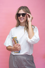 White Bubble Sleeve Rayon Top - Southern Soule Designs