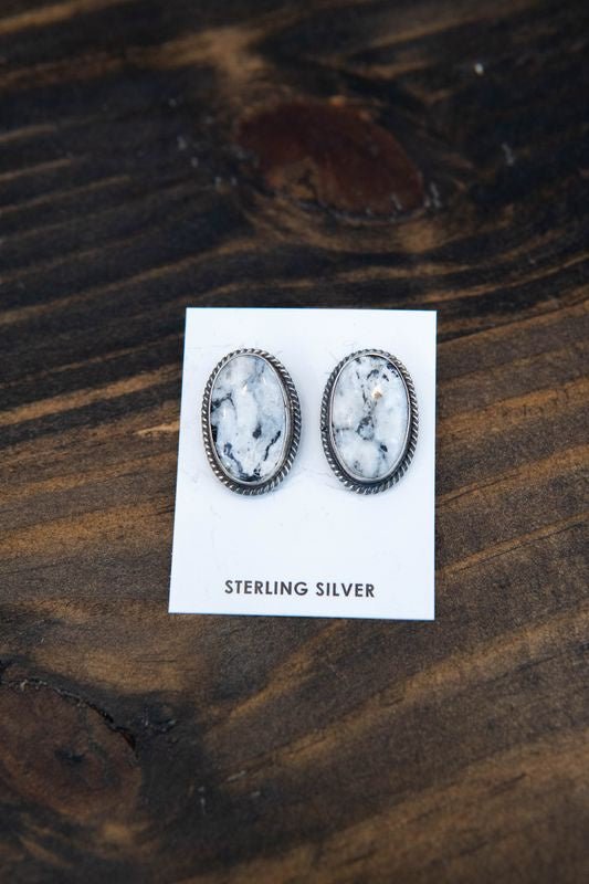 White Buffalo Oval Studs - Southern Soule Designs