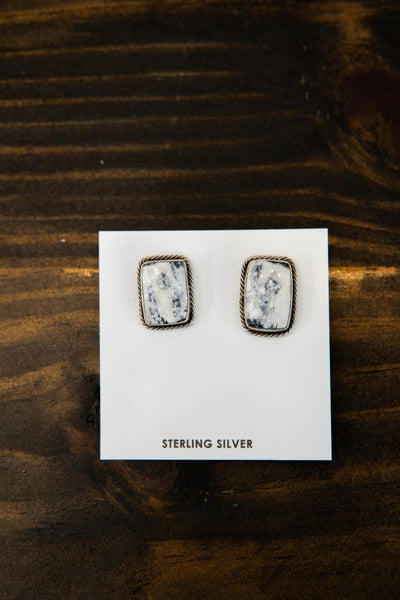 White Buffalo Rectangle Studs - Southern Soule Designs