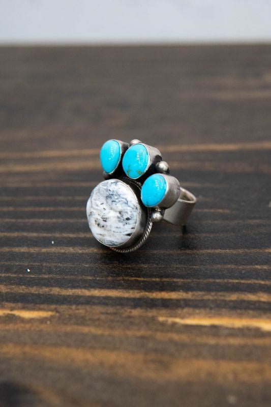 White Buffalo/Turq Adj Ring - Southern Soule Designs