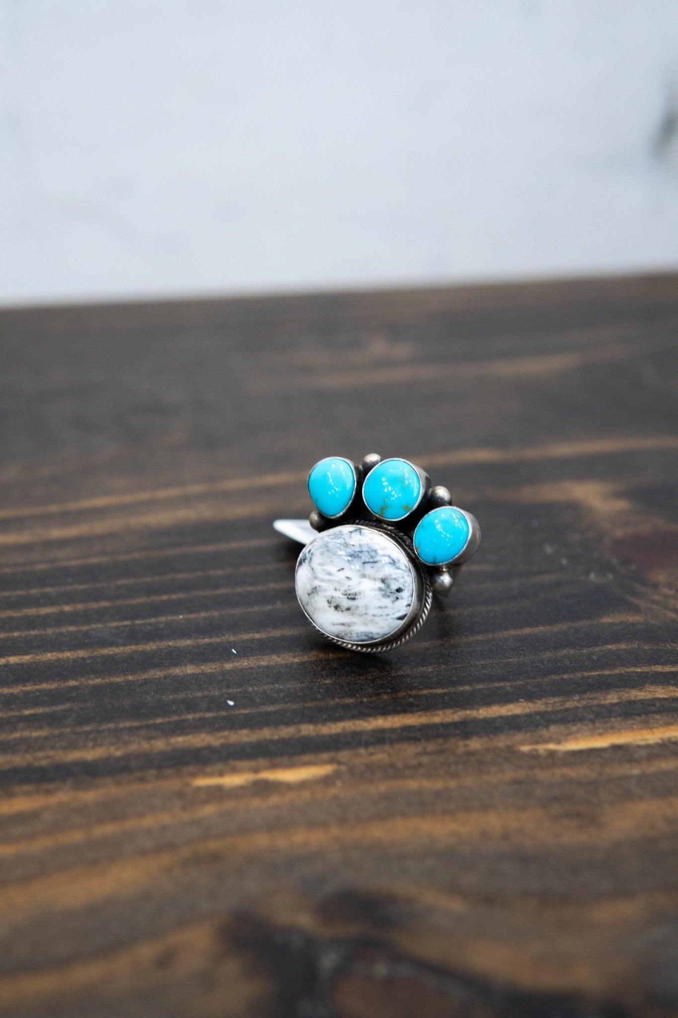 White Buffalo/Turq Adj Ring - Southern Soule Designs