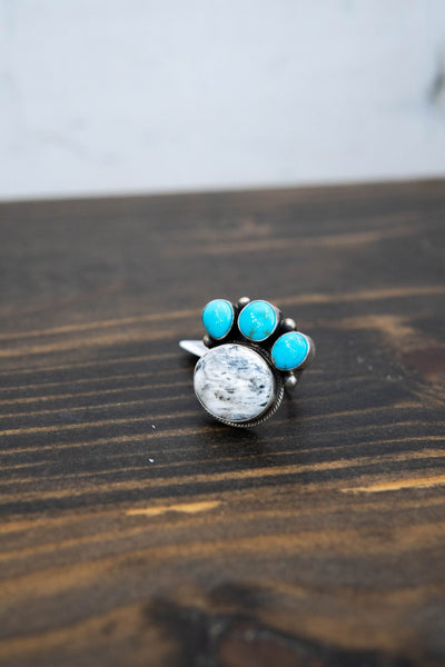 White Buffalo/Turq Adj Ring - Southern Soule Designs