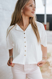 White Button Down Top ET7639 - Southern Soule Designs