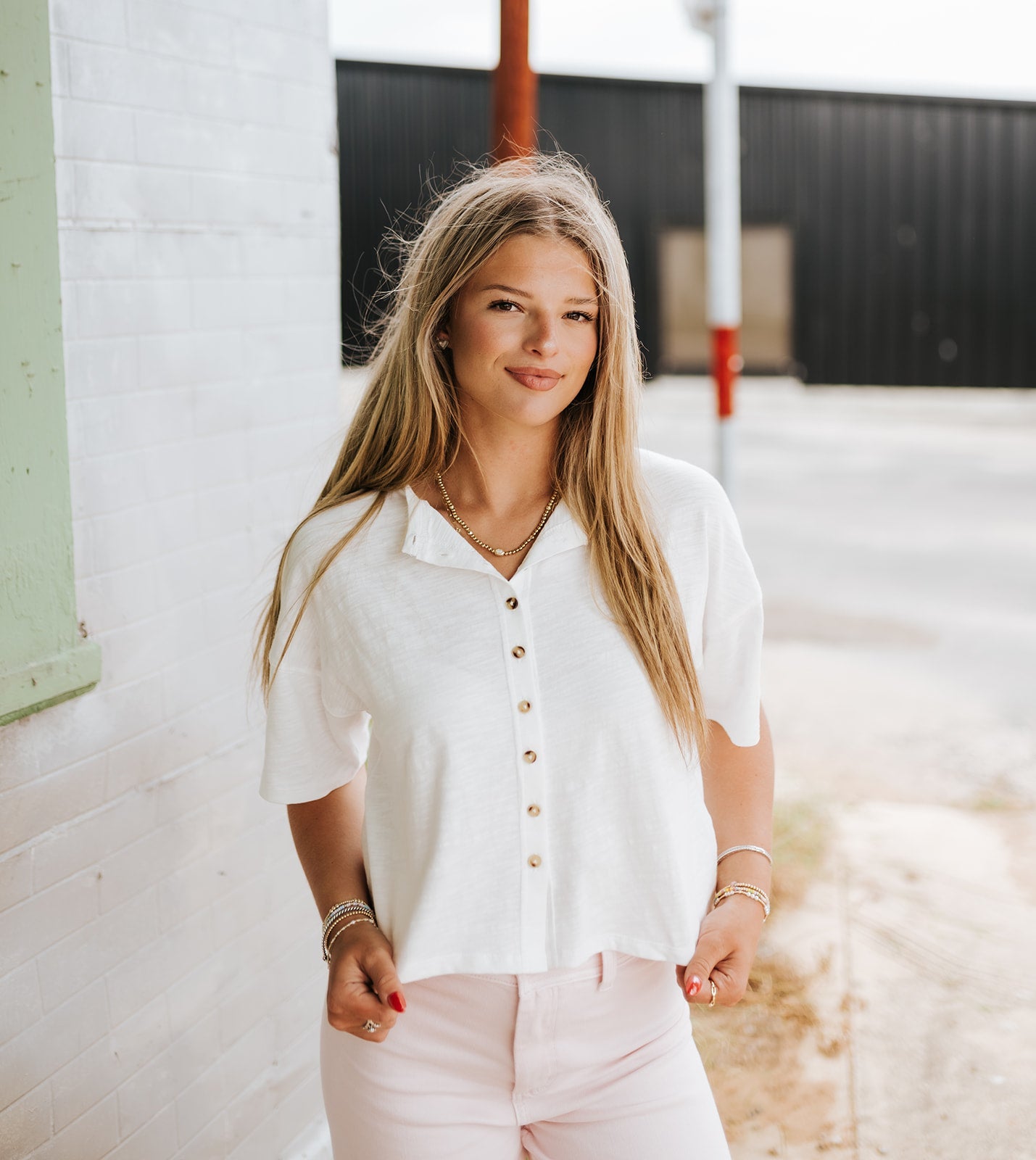 White Button Down Top ET7639 - Southern Soule Designs