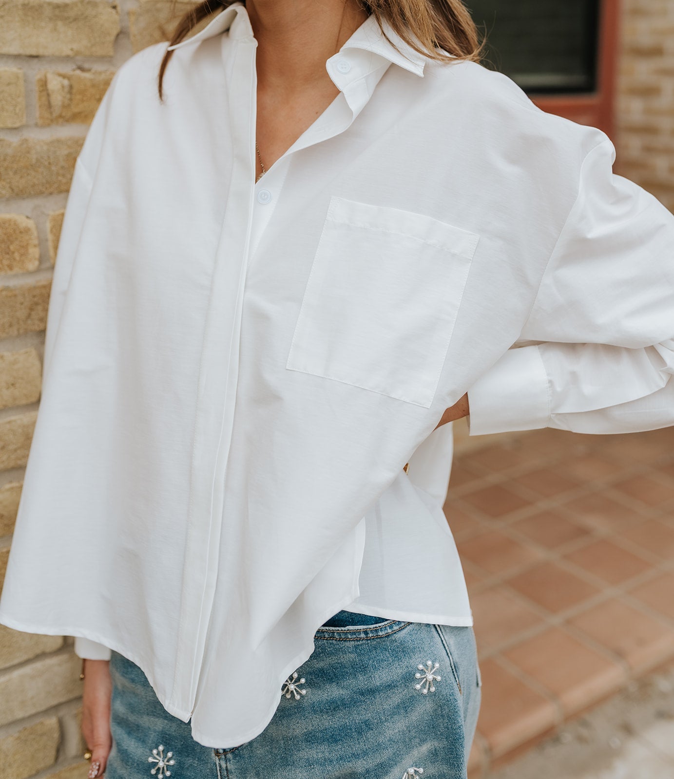 White Collared Long Sleeve Top PL11631 - Southern Soule Designs