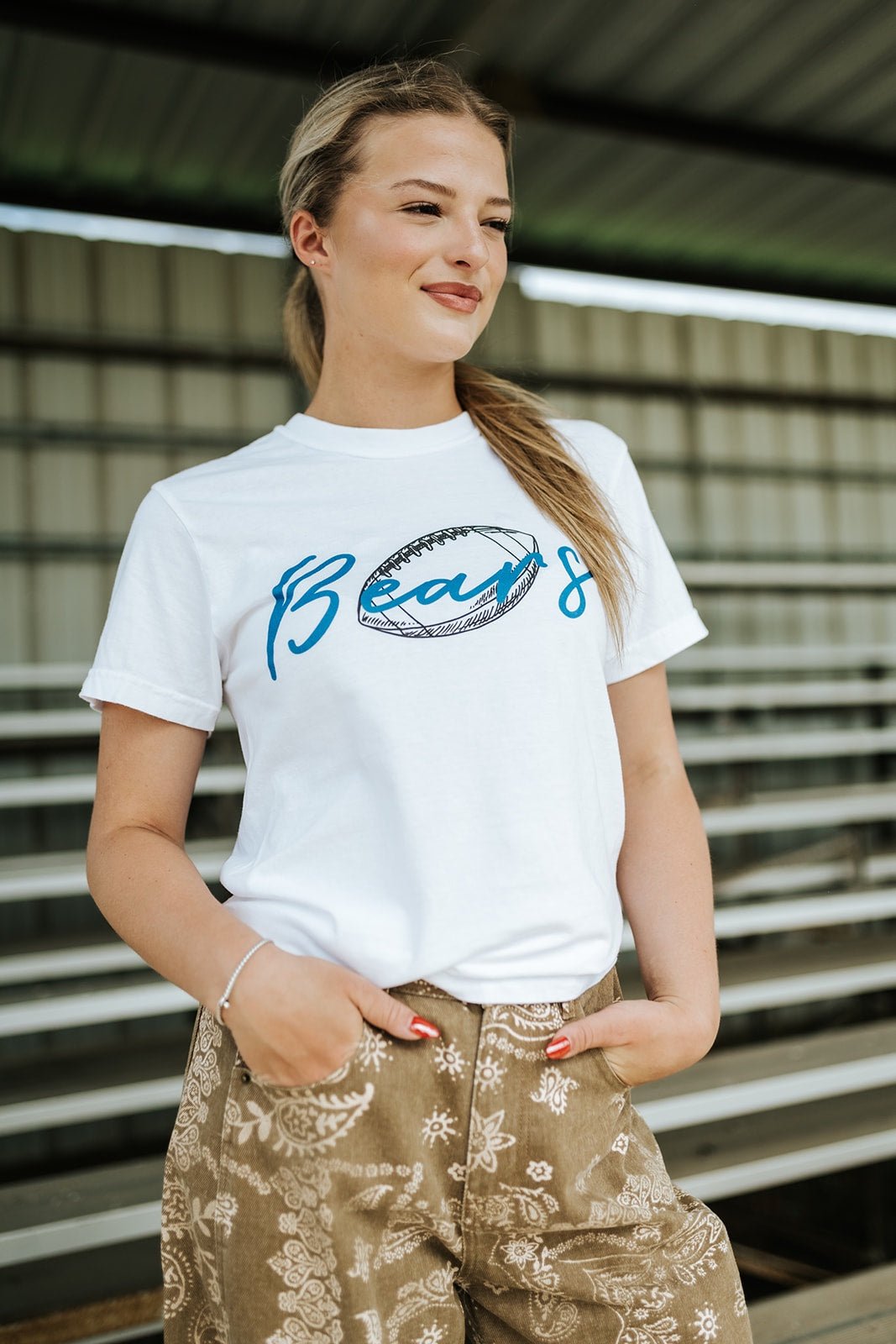 White Comfort Colors Black/Royal Blue Football Bears Tee - Southern Soule Designs